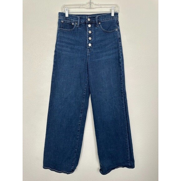 GAP High Rise Wide Leg Button Fly Indigo Blue Jeans Cotton Women's 28T 28 Tall - Picture 1 of 9